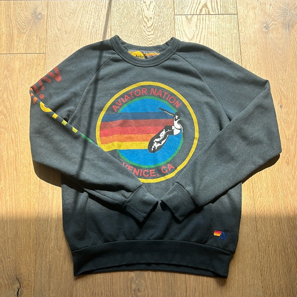 Aviator Nation Malibu Crewneck Sweatshirt in Charcoal